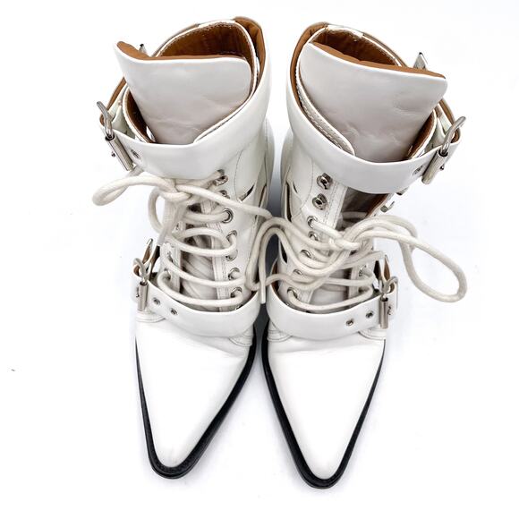 Chloe Rylee Boots White Leather Cutout Lace Up Pointed Toe Ankle Sz 38 / 8 - Picture 5 of 12